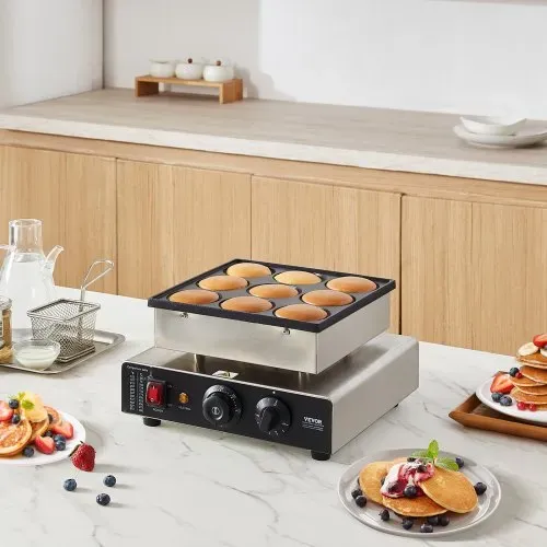 VEVOR Mini-Pfannkuchenmaker kommerzielle Dutch mini Pfannkuchen Maschine, 9 Stk., 76 mm Durchmesser, Dorayaki-Backmaschine, 850 W, Temperatur- und Zeitregelung, in Küchen, Cafés und Restaurants – Bild 7