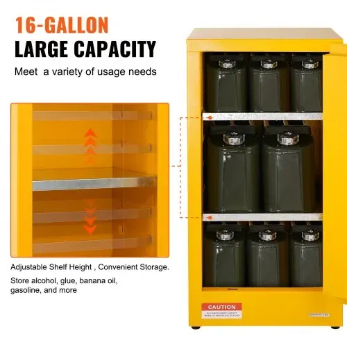 VEVOR Sicherheitslagerschrank 16 Gallonen, 460 x 460 x 900 mm Sicherheitsschrank mit zwei verstellbaren Trennwänden für Brennbare Stoffe Abschließbares Design, mit 2 Schlössern & 1 Erdungskabel Gelb – Bild 4