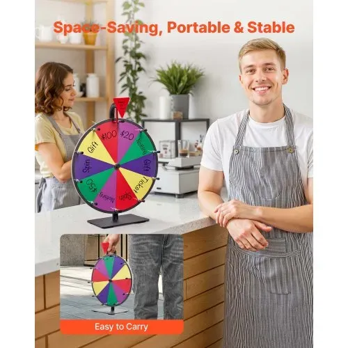 VEVOR Glücksrad Drehrad (305 mm) 10 Slots Glücksrad mit Ständer, Lotteriespiele Gewinn-Roulette mit Tafelschwamm & 2 Markern, 6 Farben, Spinning Prize Wheel ideal für Party Kneipe Messe – Bild 4