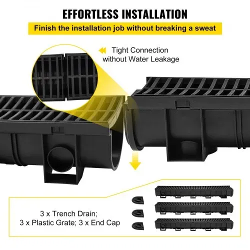 VEVOR Dachrinnen-Set, 3er-Pack, Entwässerungsrinne, HDPE-Kunststoff-Gitterrost-Grabenentwässerungssystem 15x13x100cm, mit 3 Endkappen, Steckverbindung, für Gartenablauf, Auffahrt, Pool, Gehweg – Bild 2