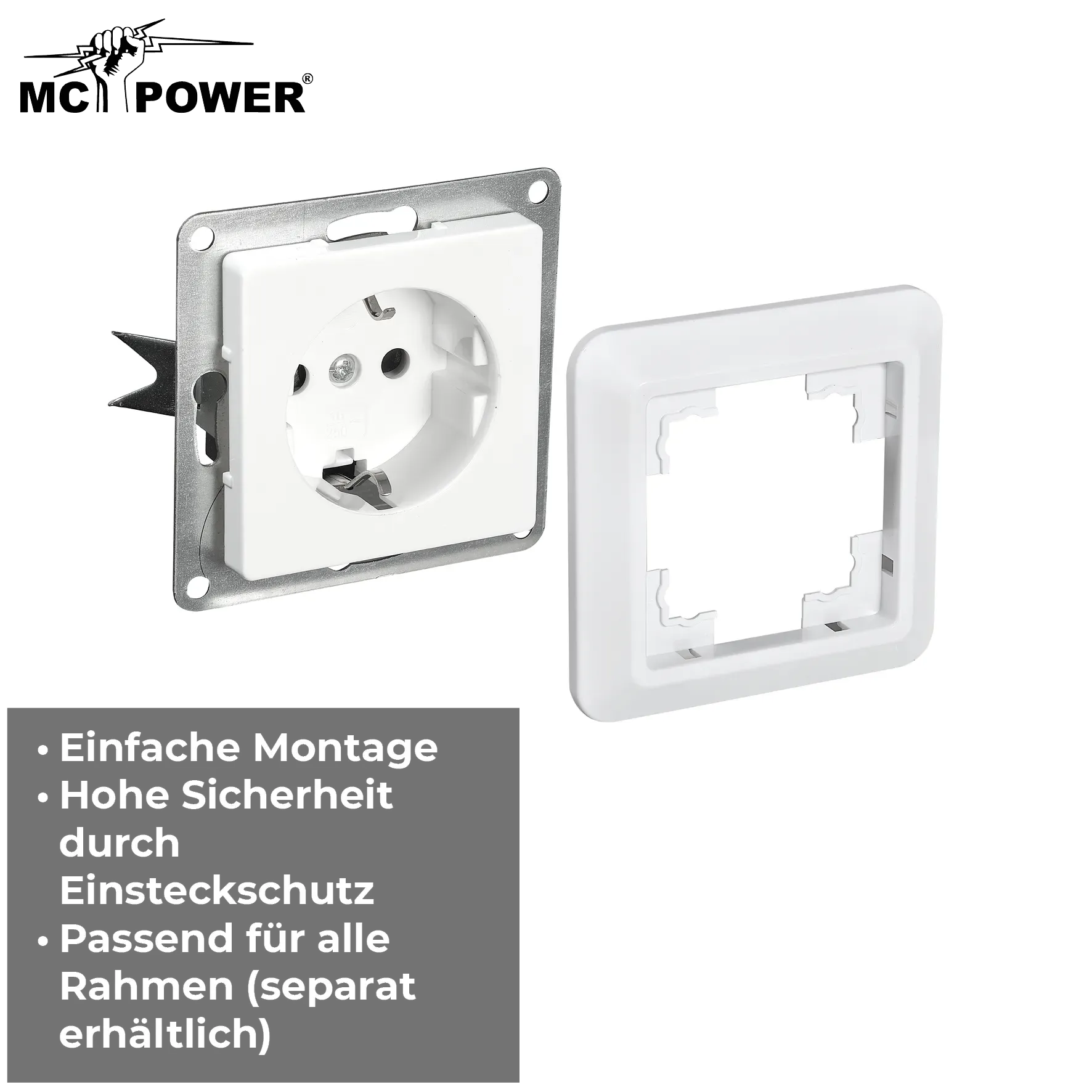 Schutzkontakt-Steckdose McPower ''Cup'' 250V~/16A, UP, Einsteckschutz, weiß – Bild 5
