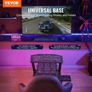 VEVOR Rennlenkradständer für Logitech G923/G920/G29, robustes Fahrsimulator-Cockpit aus Stahl – Thrustmaster T248P, Lenkradhalterung höhenverstellbar und Fußpedalwinkel einstellbar, max. Tragkraft 330 lbs, kompakt VEVOR Rennlenkradständer für Logitech G923/G920/G29, robustes Fahrsimulator-Cockpit aus Stahl – Thrustmaster T248P, Lenkradhalterung höhenverstellbar und Fußpedalwinkel einstellbar, max. Tragkraft 330 lbs, kompakt