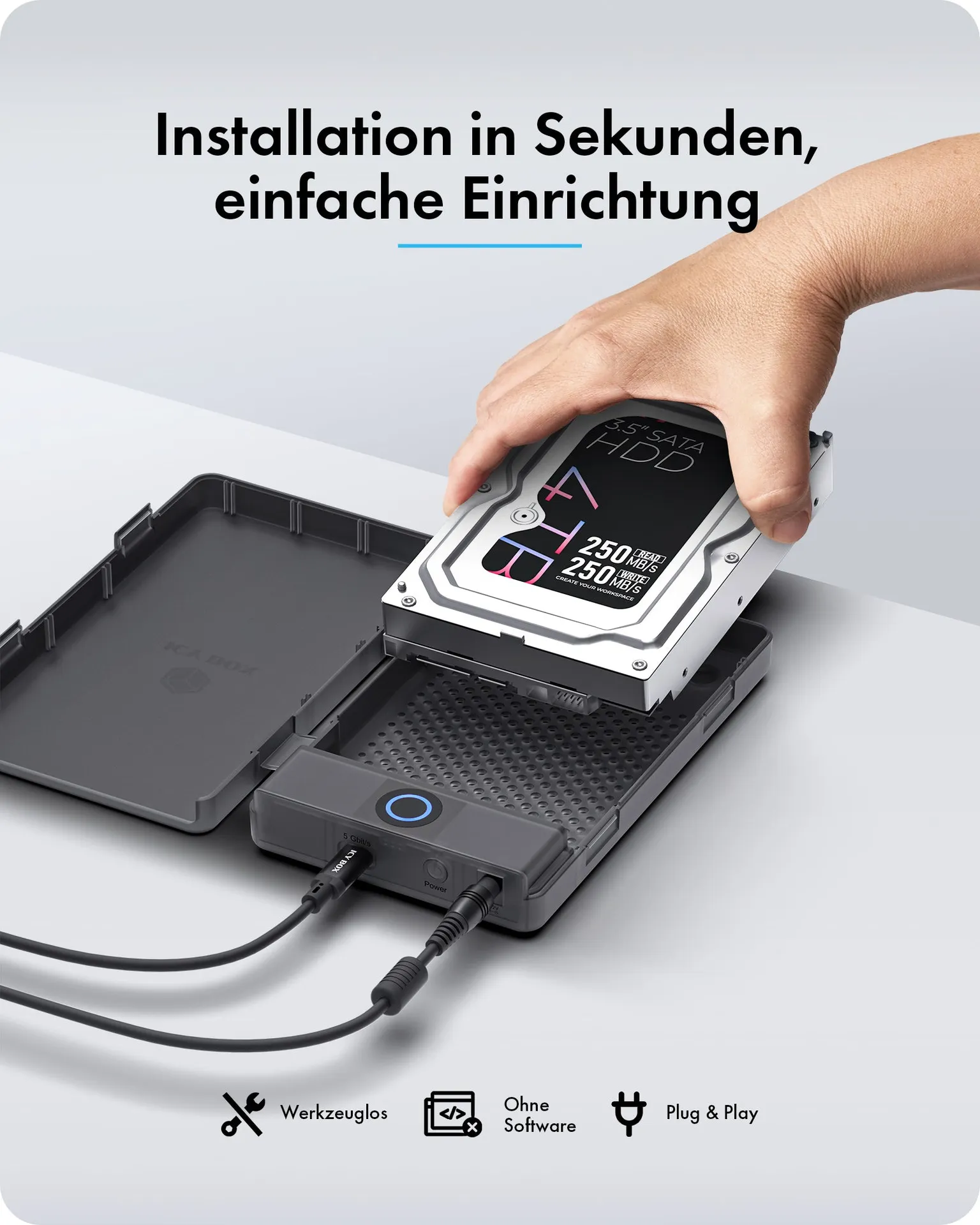 ICY BOX Spade Base 388 Festplattengehäuse für 2,5"/3,5" SATA SSD/HDD – Bild 5