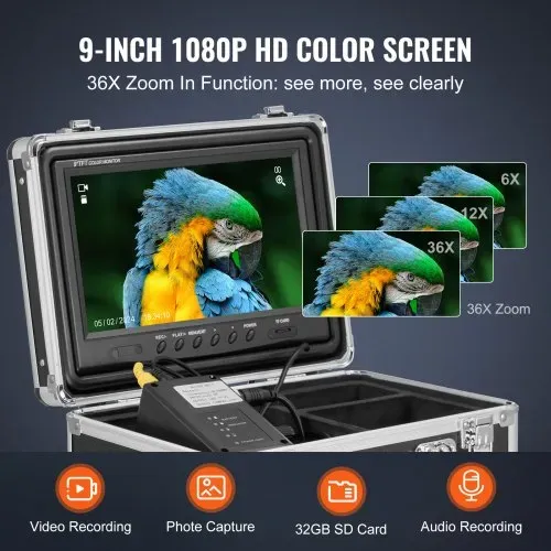 VEVOR Kanalkamera mit 512-Hz-Ortungsgerät, 50 m, selbstnivellierende Rohrinspektionskamera mit 9-Zoll-1080P-HD-Bildschirm, 36-fachem Zoom, Rohrkamera mit 12 LEDs, 32 GB SD-Karte, für Kanalrohre – Bild 3