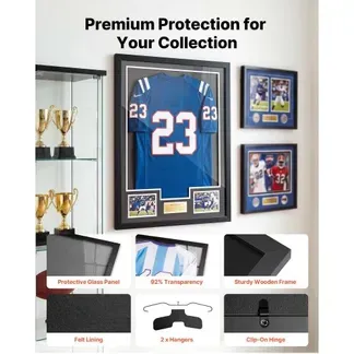 VEVOR Trikotrahmen 70 x 90 cm, Holz-Trikot-Bildrahmen mit PC-Platte und 98 % UV-Schutz, Objektrahmen mit Aufhänger, Trikotvitrine für Baseball-, Basketball-, Football- und Hockeytrikots, Schwarz VEVOR Trikotrahmen 70 x 90 cm, Holz-Trikot-Bildrahmen mit PC-Platte und 98 % UV-Schutz, Objektrahmen mit Aufhänger, Trikotvitrine für Baseball-, Basketball-, Football- und Hockeytrikots, Schwarz