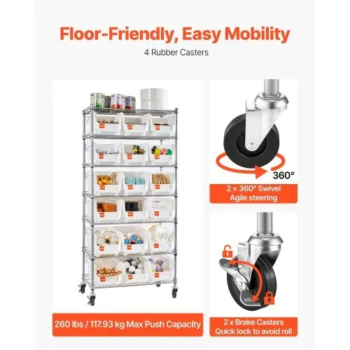 VEVOR Standregal, Lagerregal mit 7 Ebenen & 18 Stapelboxen, Bücherregal, Küchenregal mit Rollen, Werkzeugaufbewahrung für Garage, Lager, Büro, Restaurant, Klassenzimmer, Küche, 690x355x1490 mm – Bild 4