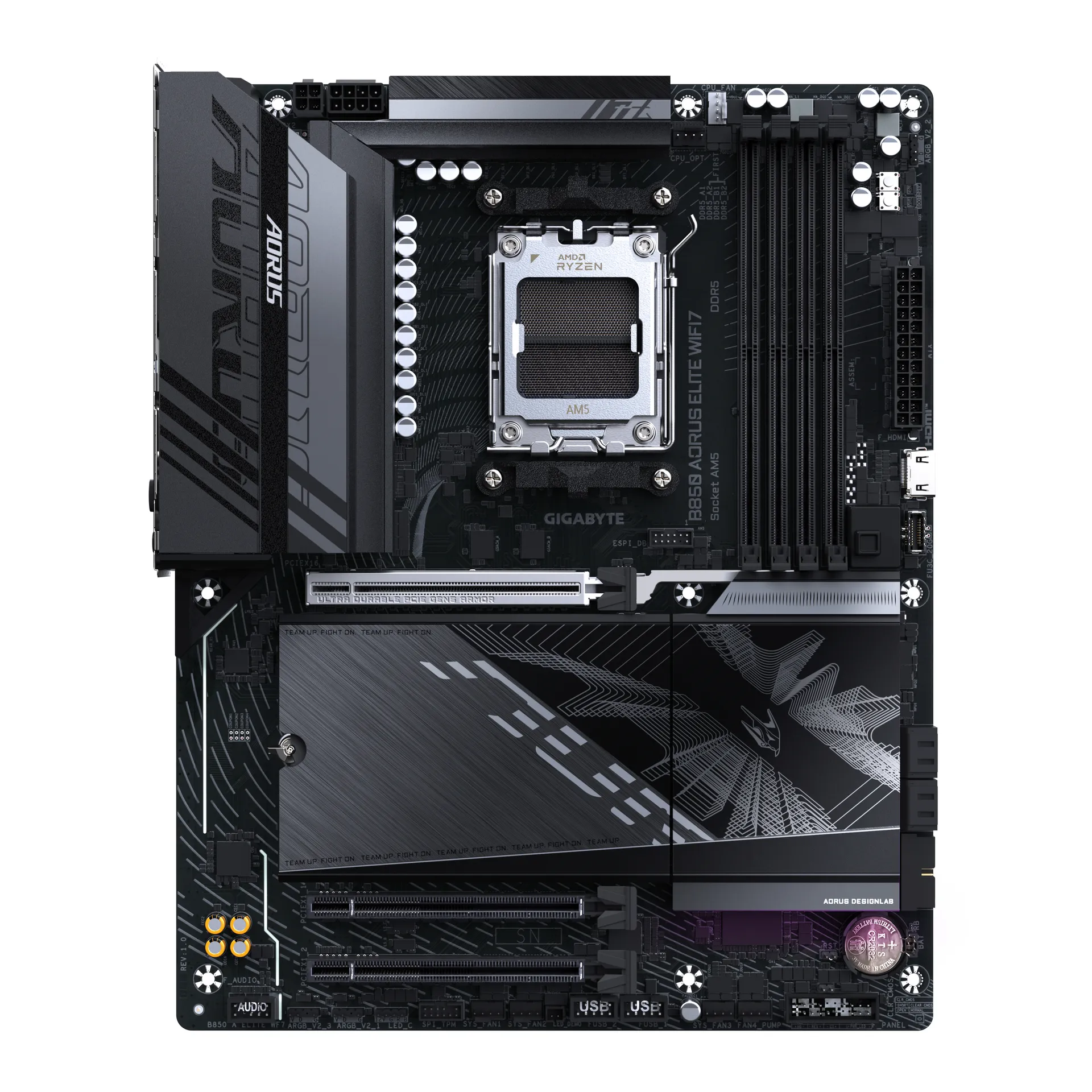 GIGABYTE B850 AORUS ELITE WIFI7 Motherboard - AMD Ryzen 9000 Serie CPUs, 14+2+2 Phasen digitales VRM, bis zu 8200MHz DDR5 (OC), 1xPCIe 5.0 + 2xPCIe 4.0 M.2, 2,5 LAN, WIFI 7, USB 3.2 Gen 2x2 – Bild 2