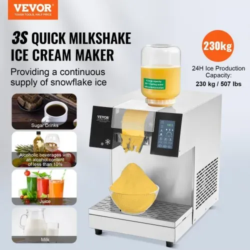 VEVOR Kommerzielle Schneeflocken-Eismaschine Schneeeisbereiter, 230 kg / 24 h Schneeflocken-Eismaschine, Edelstahl-Eisrasierer, elektrischer Schneekegel-Maker mit Luftkühlsystem & Touch-LCD VEVOR Kommerzielle Schneeflocken-Eismaschine Schneeeisbereiter, 230 kg / 24 h Schneeflocken-Eismaschine, Edelstahl-Eisrasierer, elektrischer Schneekegel-Maker mit Luftkühlsystem & Touch-LCD