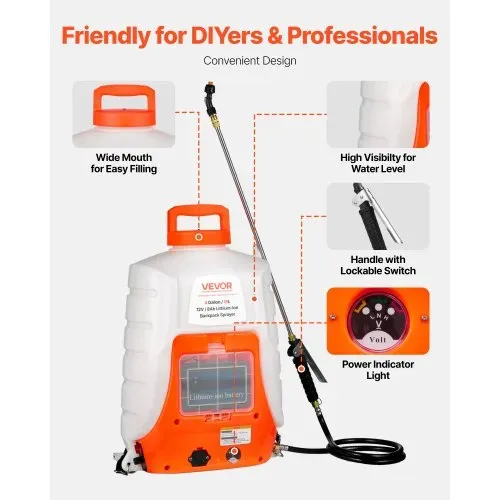 VEVOR Akku Drucksprüher 15L Rückensprüher 8Ah-Lithium-Ionen-Akku Drucksprühgerät 90PSI Düngersprüher 4,1L/min Gartensprüher mit Schultergurte Pflanzensprüher Gartenbewässerung Desinfektion Autowäsche – Bild 5