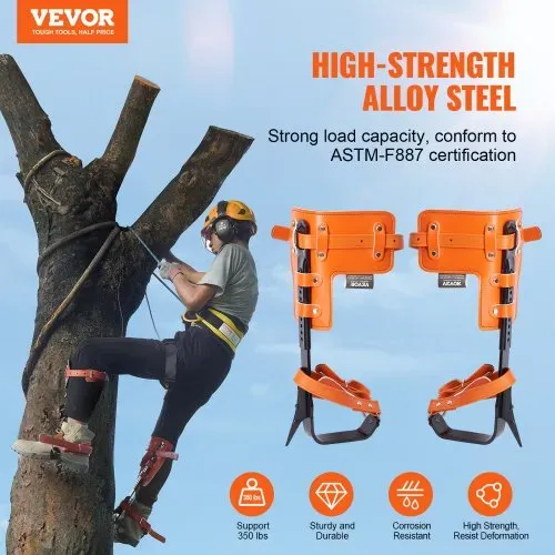VEVOR Baumkletterspikes, 1 Paar Klettersporne aus legiertem Stahl, 350 lbs Tragkraft, Baumkletterausrüstung mit Gurten und Spike-Schutz, Baumpflegeausrüstung für Kletterer, Jagen, Obstpflücken, Orange VEVOR Baumkletterspikes, 1 Paar Klettersporne aus legiertem Stahl, 350 lbs Tragkraft, Baumkletterausrüstung mit Gurten und Spike-Schutz, Baumpflegeausrüstung für Kletterer, Jagen, Obstpflücken, Orange