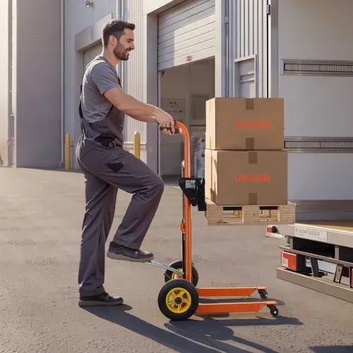 VEVOR Hochhubwagen Manuell 205 kg, Plattformhochhubwagen mit Gabelstaplertisch, Max. Hubhöhe 90 cm, Material Hebewinde Stapler, Plattformstapler, Handstapler, Palettenwagen, Orange & Schwarz – Bild 7
