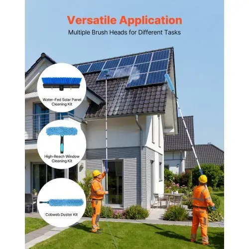 VEVOR Teleskop Waschbürste für Solarpanel, Photovoltaik Reiniger inkl. 2-10m Alu-Teleskop 20m Wasseranschluss 180° Bürste Abzieher & Seifenspender, Reinigungsset für Solaranlage Fenster Terrassendach – Bild 2