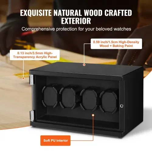 VEVOR Uhrenbeweger, Automatik-Uhrenbeweger, Watch Winder, Uhrenbeweger für Automatikuhren, Automatischer Uhrenbeweger mit Platz für 4 Uhren, LED Beleuchtung, Max. 20 cm Riemenlänge Schwarz – Bild 5