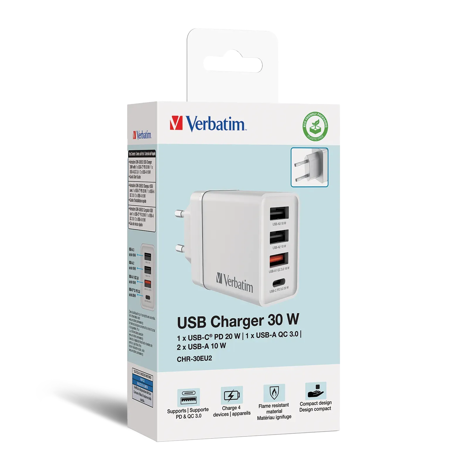 Ladeadapter Verbatim ''CHR-30EU2'', 30W, weiß, 2xUSB-A, 1xUSB-A QC, 1xUSB-C PD – Bild 5