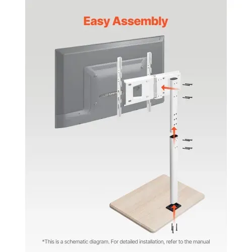 VEVOR rollbarer TV-Ständer TV-Wagen für 812,8-1778 mm TVs bis zu 45 kg, 25° Links-Rechts-Drehung & höhenverstellbare TV-Halterung mit Regal für Ecke Schlafzimmer Wohnzimmer (max. 600 x 400 mm) – Bild 5