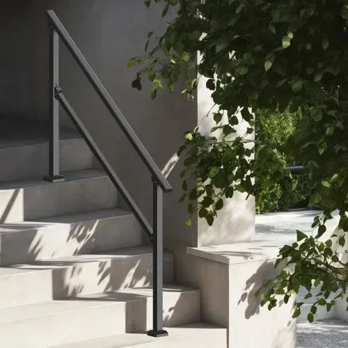 VEVOR Handläufe für Außentreppen, 4–5-stufiges Treppenhandlauf-Set, Übergangsgeländer aus Karbonstahl mit Montagesatz, Treppengeländer für Senioren, Betonstufen & Veranda & Deck, schwarzes Vierkantrohr – Bild 7