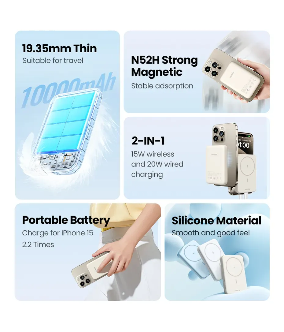 Ugreen 25208 Powerbank 10000 mAh Kabelloses Aufladen Beige – Bild 3
