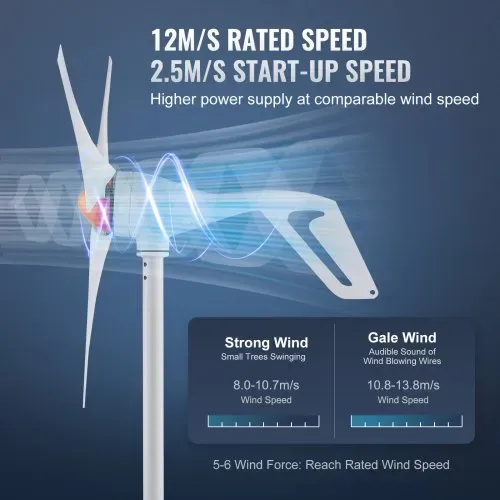 VEVOR 500 W Windkraftanlage 12 V Windgenerator 3-Blatt-Windkraftgenerator mit MPPT-Regler einstellbare Windrichtung und 2,5 m/s Startwindgeschwindigkeit geeignet für Zuhause Bauernhof Wohnmobile Boote – Bild 2