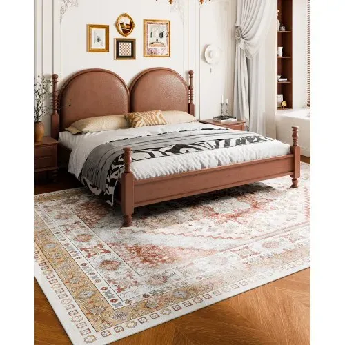 VEVOR Flächenteppich, 2743 x 3658 mm Kurzflor, waschbarer Teppich, rutschfester Wohnzimmerteppich, Vintage-Stil, Innenmatte für Schlafzimmer, Wohnzimmer, Kinderzimmer, Büro, Braunrot – Bild 3