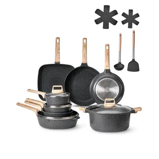 VEVOR Induktion Töpfe Pfannen Set (19-teilig) mit Glasdeckel, antihaftbeschichtetes Kochgeschirr, Induktionskochtöpfe für die Küche im Wohnmobil zum Braten, Würzen von Soßen und Kochen (Schwarz) VEVOR Induktion Töpfe Pfannen Set (19-teilig) mit Glasdeckel, antihaftbeschichtetes Kochgeschirr, Induktionskochtöpfe für die Küche im Wohnmobil zum Braten, Würzen von Soßen und Kochen (Schwarz)