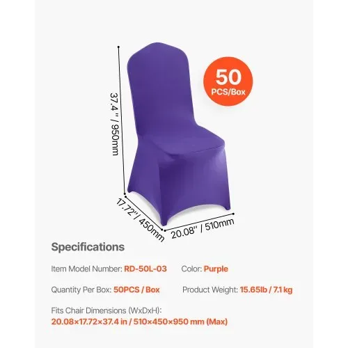 VEVOR Stuhlhussen Stuhlbezug 50 Stk. waschbarer & abnehmbarer Stuhlüberzug aus Polyester-Spandex für Hochzeitsfeiern Esszimmerbankette Restaurant, passend für Stühle (51 x 45 x 95 cm) Violett – Bild 6