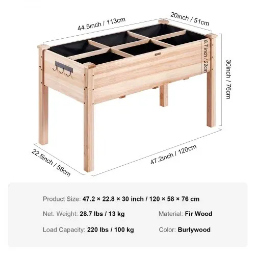 VEVOR Hochbeet Holz Pflanzkübel mit Ablage Blumenkasten 100kg Tragfähigkeit Garten Pflanzkasten Terrassen Gemüsebeet Gartenbeet Pflanzbeet 120x58x76cm ideal für den Anbau von Gemüse Obst Kräutern – Bild 6