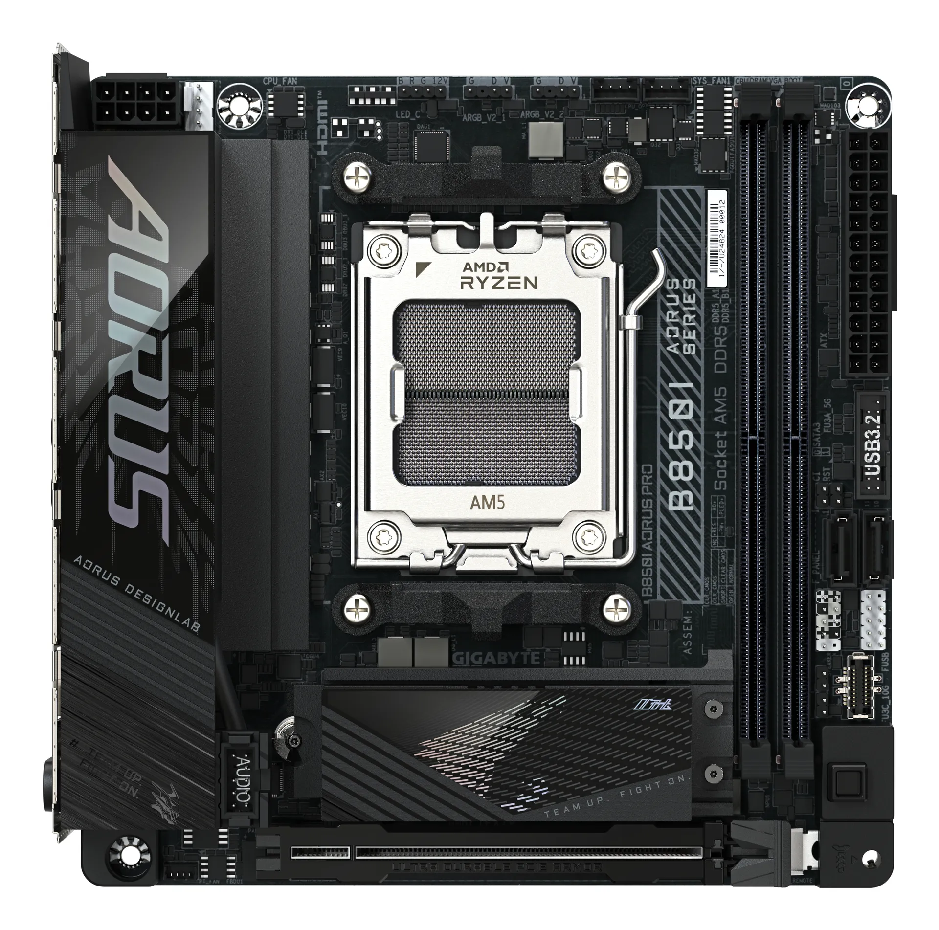 GIGABYTE B850I AORUS PRO Motherboard - Unterstützt AMD Ryzen 9000 Serie CPUs, 8+2+1 Phasen Digital-VRM, bis zu 8400MHz DDR5 (OC), 1xPCIe 5.0 + 1xPCIe 4.0 M.2, 2.5LAN, WIFI 7, USB 3.2 Gen 2 – Bild 2
