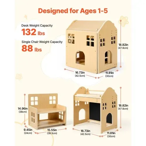 VEVOR Montessori-Tisch- & Stuhlset, Holz, 3-in-1-Kindersitzgruppe, Kindermöbel mit Abnehmbarer Kreidetafel, 0°- & 35°-Winkel, für Kleinkinder von 1-5 Jahren zum Essen, Zeichnen, Lesen & Spielen VEVOR Montessori-Tisch- & Stuhlset, Holz, 3-in-1-Kindersitzgruppe, Kindermöbel mit Abnehmbarer Kreidetafel, 0°- & 35°-Winkel, für Kleinkinder von 1-5 Jahren zum Essen, Zeichnen, Lesen & Spielen