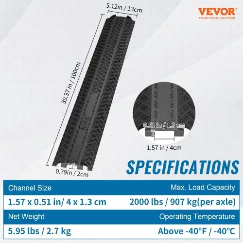 VEVOR 2 Stück 100x13x2 cm Speed Bumps 907,18 kg Kabelschutz Ramp Drop Over Cord Cover – Bild 6