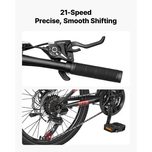 VEVOR Mountainbike 20 Zoll 21-Gang Fahrrad aus Kohlenstoffstahl Schwarz für Freizeitfahrten & Leichte Offroad-Touren, 80 kg Tragkraft, Klingel, Reflektoren und Lichthalterung für Gute Sichtbarkeit – Bild 2