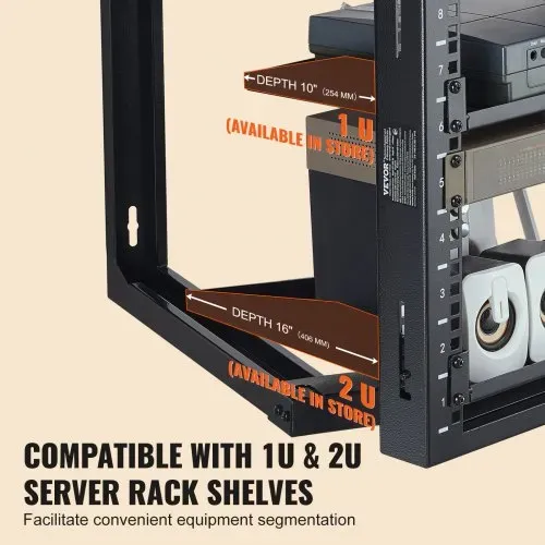VEVOR 9U-Rack zur Wandmontage, 150 lbs/68,04 kg maximale Tragkraft, Server-Netzwerk-Rack mit offenem Rahmen und Käfigmutternschrauben, Karbonstahl 20,9 x 17,7 x 20,5 Zoll für 19 Zoll/482,6 mm AV- und Server-IT-Geräte, schwarz – Bild 5