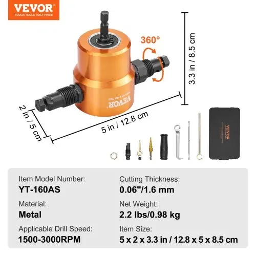 VEVOR Blechscherenaufsatz Metallscherenaufsatz 1,6 mm, 1500–3000 U/min Blechschere Bohrer Schlagschrauber Aufsatz, Universal Einsetzbar Schwarz Metallscherenaufsatz Schlagfertig Bohrmaschine Orange – Bild 6