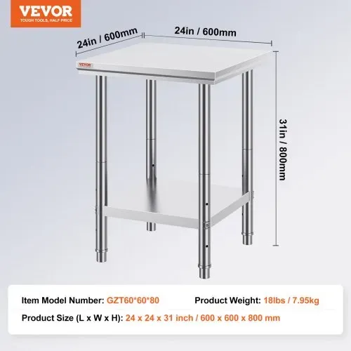 VEVOR Edelstahl Arbeitstisch 60 cm x 60 cm Essenszubereitung für die Zubereitung von Mahlzeiten, Nähen, Waschen, Basteln, Garagennutzung usw. – Bild 6