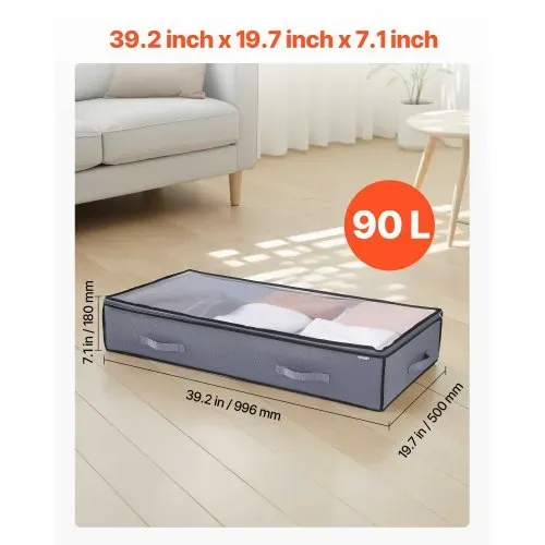 VEVOR Unterbettkommode Unterbettaufbewahrungstasche 4 Stk. (996 x 500 x 180 mm) Unterbettbehälter mit transparenten Deckeln (90 L), Aufbewahrungsbox Organizer für Kleidung Schuhe Schlafzimmer – Bild 2