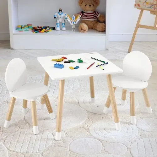 VEVOR Kindersitzgruppe Kindertisch, 2 Kinderstühle 1 Tisch Kindersitzgruppe aus Kiefernholz, Kindertisch-Set Stabile Kindermöbel Sitzmöbel für Kinder, Mädchen, Jungen, Spielzimmer Kindermöbelset Weiß – Bild 7