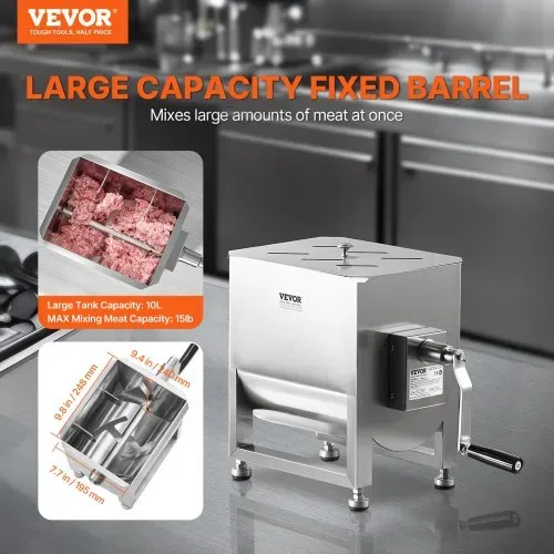 VEVOR manueller Fleischmischer 10 L Fleischverarbeitungsgerät (maximales Mischen von 6,8 kg Fleisch), Fleischmischer aus Edelstahl, Wurstmischer mit Untersetzungsgetriebe, Handmixer für Hackfleisch VEVOR manueller Fleischmischer 10 L Fleischverarbeitungsgerät (maximales Mischen von 6,8 kg Fleisch), Fleischmischer aus Edelstahl, Wurstmischer mit Untersetzungsgetriebe, Handmixer für Hackfleisch