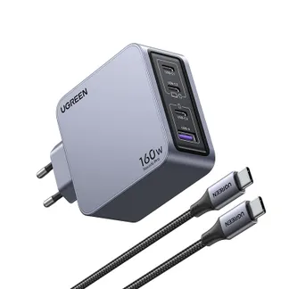 Ugreen Nexode Pro 160W GaN Charger with USB-C Cable Universal Schwarz, Grau AC Schnellladung Drinnen Ugreen Nexode Pro 160W GaN Charger with USB-C Cable Universal Schwarz, Grau AC Schnellladung Drinnen