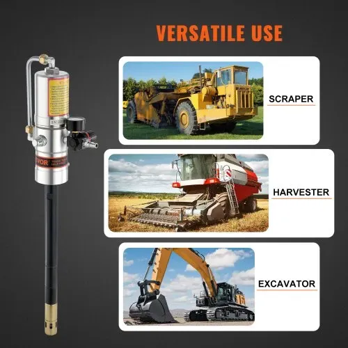 VEVOR Fettpumpe Luftbetriebene Fettpumpe mit 50:1 Druckverhältnis, 3,96 m Hochdruckschlauch und Fettpresse, Pneumatische Fettpumpe, Tragbare Schmierfettpumpe mit um 360° Schwenkbarem Fettpressenkopf – Bild 5