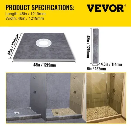 VEVOR Duschabdichtung Set, 1219,2 x 1219,2 mm, Badabdichtung Set mit ABS-Mittelflansch, 10 cm Edelstahlgitter, 2 zuschneidbare Duschschwellen & Kelle, Duschwannen-Gefällestäbe passend für Badewanne – Bild 6