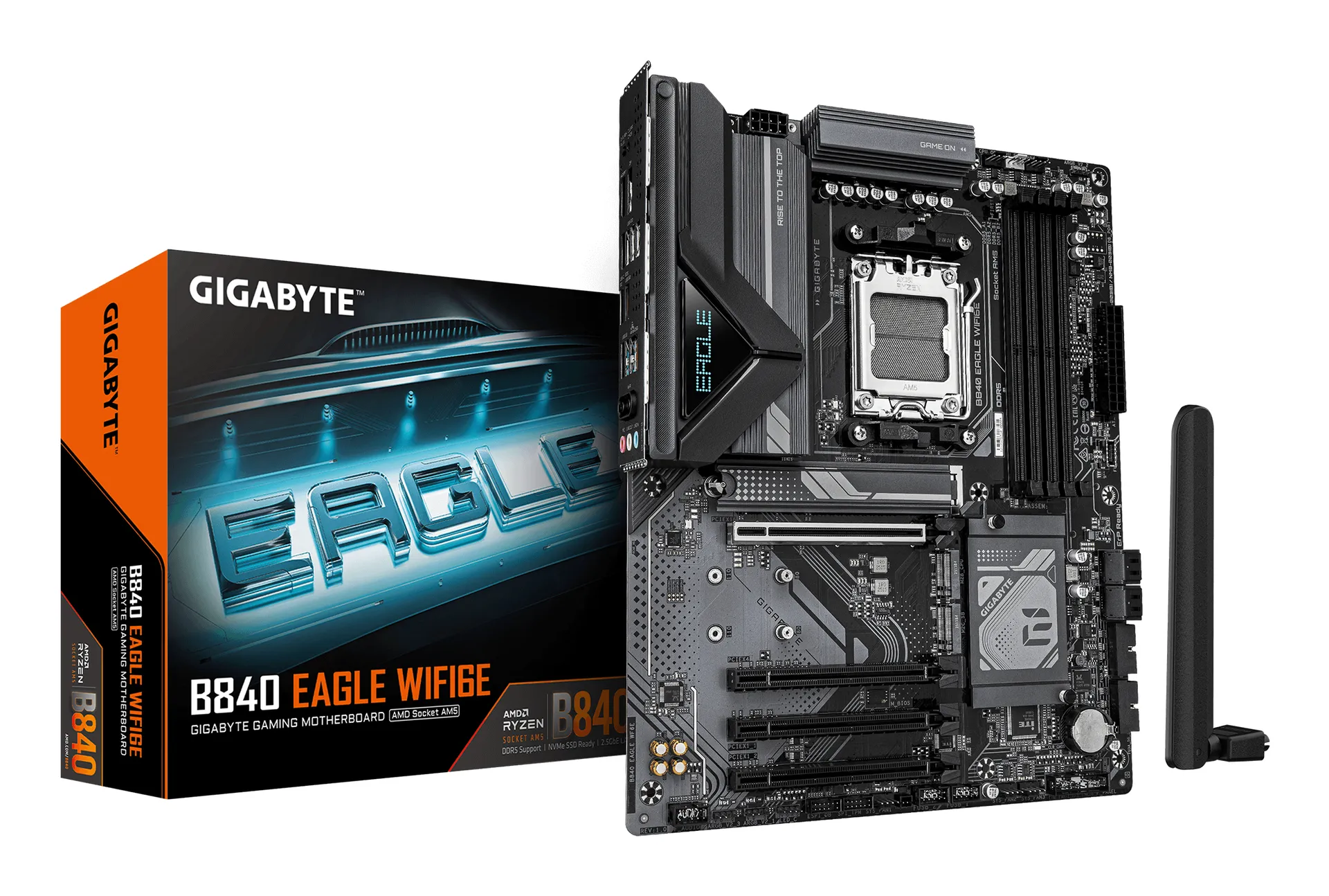 GIGABYTE B840 EAGLE WIFI6E Mainboard – AMD Ryzen 9000 Prozessoren, 8+2+2 Phasen VRM, bis zu 8200MHz DDR5(O.C), 2xPCIe 4.0 + 1xPCIe 3.0 M.2, Wi-Fi 6E, 2.5GbE LAN, USB 3.2 Gen 2 GIGABYTE B840 EAGLE WIFI6E Mainboard – AMD Ryzen 9000 Prozessoren, 8+2+2 Phasen VRM, bis zu 8200MHz DDR5(O.C), 2xPCIe 4.0 + 1xPCIe 3.0 M.2, Wi-Fi 6E, 2.5GbE LAN, USB 3.2 Gen 2