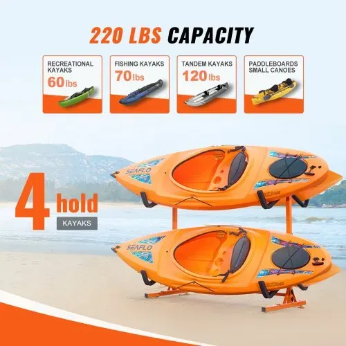 VEVOR Kayak Halterung Kajak Aufhänger 1260 x 1070 x 1375 mm, Freistehender Kajakständer 4 Kajaks 1230–1825 mm Breitenverstellbereich, Kajak Aufbewahrungsregal Robuste Kajak-Aufbewahrungshaken – Bild 4