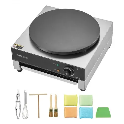 VEVOR elektrischer Crepemaker Crepe-Maschine 3000 W flache Crepe-Grillplatte 40 cm, antihaftbeschichteter fannkuchenherd aus Edelstahl, runder Cerealien-Pfannkuchenherd, Temperaturregelung – Bild 8