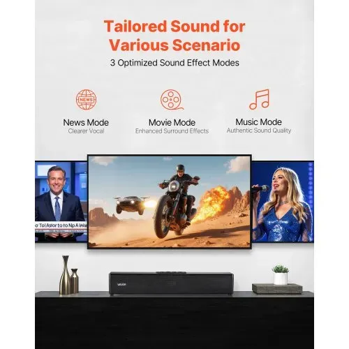 VEVOR Soundbar für Smart TV, 2.0-Kanal, 450 mm kompakte TV-Lautsprecher für Projektor, Bluetooth-AUX-Anschluss, Fernbedienung, 80-W-Surround-Soundsystem für PC-Heimkino-Audio – Bild 3