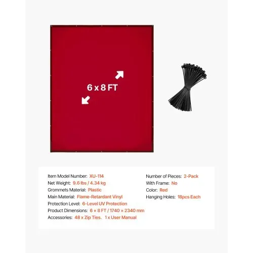 VEVOR 2er-Pack Schweißvorhang, 1740x2340 mm Schweißschutzwand, flammhemmende Vinyl-Schweißschutzwand mit 6-stufigem UV-Schutz für Werkstatt-/Industrieeinsatz, Rot (Ohne Rahmen) – Bild 6