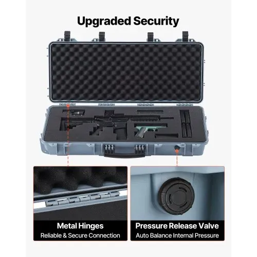 VEVOR Waffenkoffer mit Hartschale für Langwaffen, abschließbarer Gewehrkoffer mit vorgeschnittenen Schaumstoffen, Langwaffenkoffer Waffenaufbewahrung rollbar IP67 wasserfest, 97,8 x 42 x 17,3 cm Grau – Bild 5
