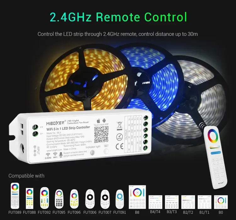 MiBoxer WL5 LED Controller 5in1 RGB-WW (RGB-CCT) DC12~24V WiFi + 2.4G Alexa Serie – Bild 7