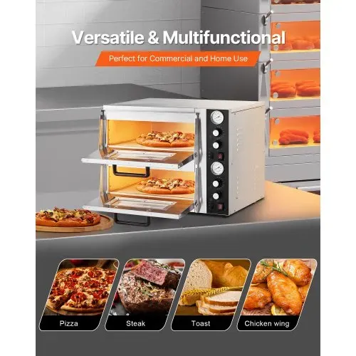 VEVOR elektrischer Pizzaofen für 457 mm Pizza 2500 + 2500 W Pizzabackofen bis 450 °C, Pizzamaker mit Zeit- und Temperaturregelung & Doppelkammer, Pizzabackmaschine Pizzamaschine multifunktional – Bild 5