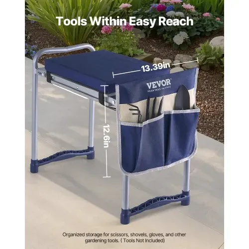 VEVOR Kniebank 585x300x485 mm, Kniekissen 279x385mm Kniepolster, Kniehilfe Gartenarbeit bis 160 kg, klappbarer Gartensitz mit 1 Werkzeugtasche, Arbeitshocker lindert Knie- & Rückenschmerzen – Bild 4