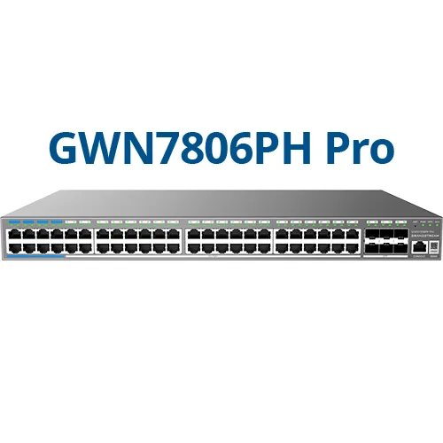 Grandstream GWN7806PH PRO – Enterprise Layer 2++ Managed Switch – 48× Gigabit RJ45 (PoE/PoE+) + 6× Gigabit SFP+ Grandstream GWN7806PH PRO – Enterprise Layer 2++ Managed Switch – 48× Gigabit RJ45 (PoE/PoE+) + 6× Gigabit SFP+