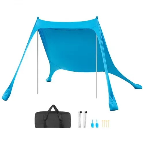 VEVOR Strandzelt mit Sonnenschutz (UPF 50+) 2,3 x 2,3 x 2 m Grundfläche, Strandmuschel mit Stützstangen & Sandschaufeln, Tragbares Sonnensegel für Familienausflüge Camping Angeln Blau – Bild 8